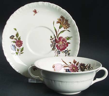 Robert Sprays Flat Cream Soup Bowl & Saucer Set