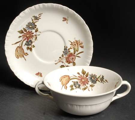 Robert Sprays Flat Cream Soup Bowl & Saucer Set
