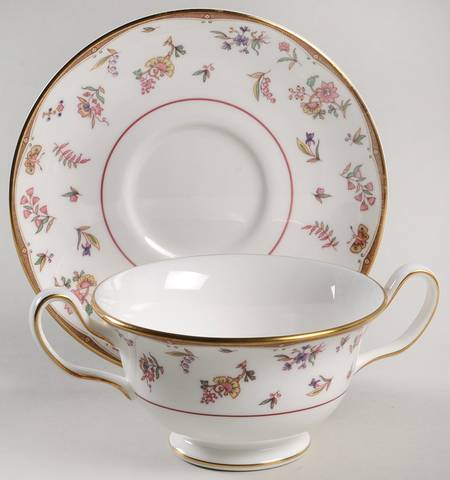 Rouen (Gold Trim) Footed Cream Soup Bowl & Saucer Set