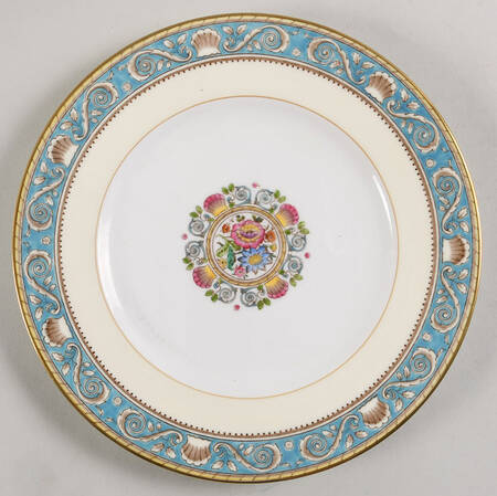 Runnymede Turquoise (Brown Shells, Floral Center) Luncheon Plate
