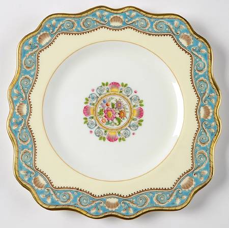 Runnymede Turquoise (Brown Shells, Floral Center) Square Luncheon Plate
