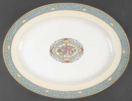 Runnymede Turquoise (Brown Shells, Floral Center) 15" Oval Serving Platter