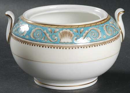 Runnymede Turquoise (Brown Shells, Floral Center) 146 Shape Sugar Bowl No Lid