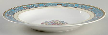 Runnymede Turquoise (Brown Shells, Floral Center) Large Rim Soup Bowl