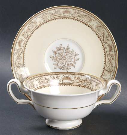 Runnymede Cream Footed Cream Soup Bowl & Saucer Set
