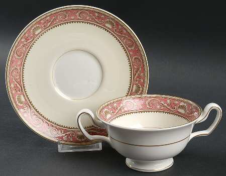 Runnymede Pink Footed Cream Soup Bowl & Saucer Set