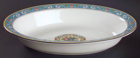 Runnymede Turquoise (Pink Shells, Floral Center) 11" Oval Vegetable Bowl
