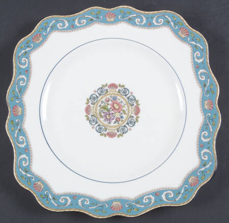 Runnymede Turquoise (Pink Shells, Floral Center) Square Luncheon Plate