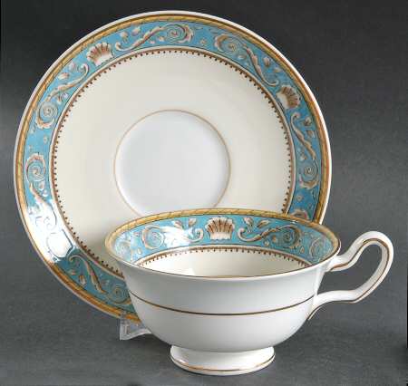 Runnymede Turquoise (Brown Shells, No Center) Footed Cup & Saucer Set