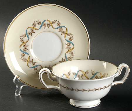 Sandringham Blue Footed Cream Soup Bowl & Saucer Set