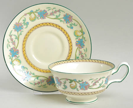 Shah (W734, Cream Rim) Peony Shape Footed Cup & Saucer Set by Wedgwood