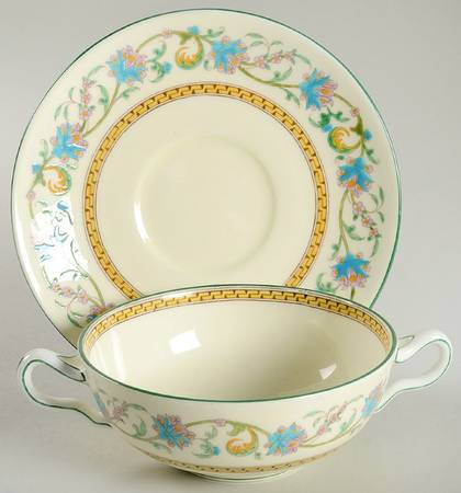 Shah (W734, Cream Rim) Flat Cream Soup Bowl & Saucer Set