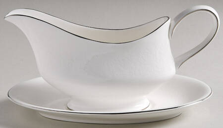 Silver Ermine (R4452, Contour Shape) Gravy Boat & Underplate by Wedgwood