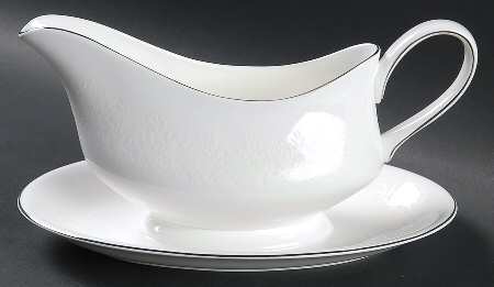 Silver Ermine (R4452, Contour Shape) Gravy Boat with Attached Underplate by Wedgwood