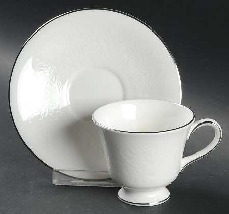 Silver Ermine (R4452, Contour Shape) Footed Demitasse Cup & Saucer Set by Wedgwood
