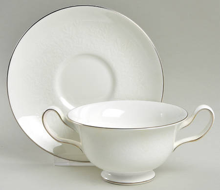 Silver Ermine (R4452, Traditional Shape) Footed Cream Soup Bowl & Saucer Set