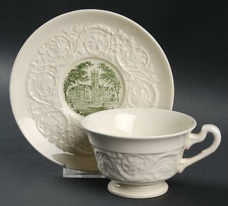 Smith College Green Footed Cup & Saucer Set by Wedgwood