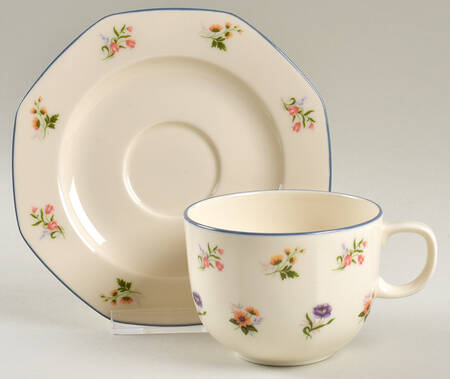 Springtime (Multi On Ivory) Flat Cup & Saucer Set