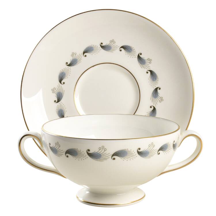 Stardust Footed Cream Soup Bowl & Saucer Set
