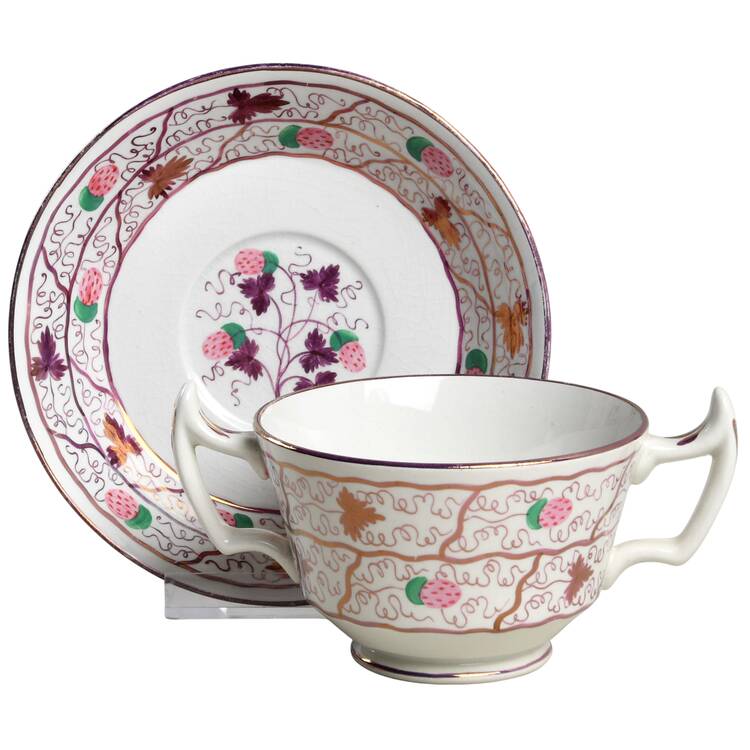 Strawberry Lustre Footed Bouillon Cup & Saucer