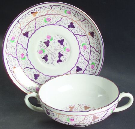 Strawberry Lustre Flat Cream Soup Bowl & Saucer Set