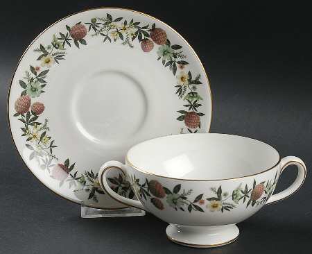 Summer Garland Footed Cream Soup Bowl & Saucer Set by Wedgwood