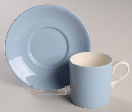Summer Sky Blue and White (Barlaston Shape) Flat Demitasse Cup & Saucer Set