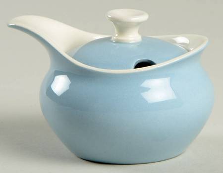 Summer Sky Blue and White (Barlaston Shape) Mustard Jar & Lid