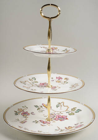 Swallow (Yellow Brown Trim) 13 7/8"-14 1/4" 3-Tiered Serving Tray(DP,SP,BB) HC