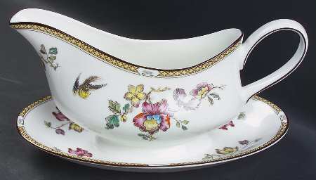 Swallow (Yellow Brown Trim) Gravy Boat with Attached Underplate