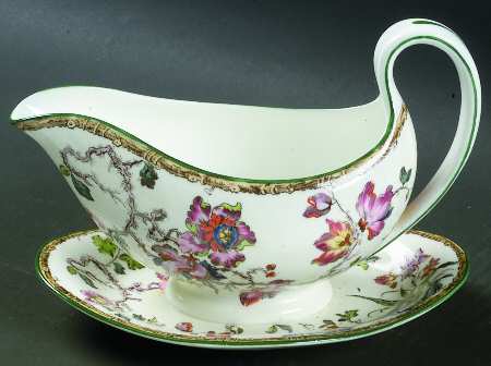 Swallow (Green Trim) Gravy Boat with Attached Underplate