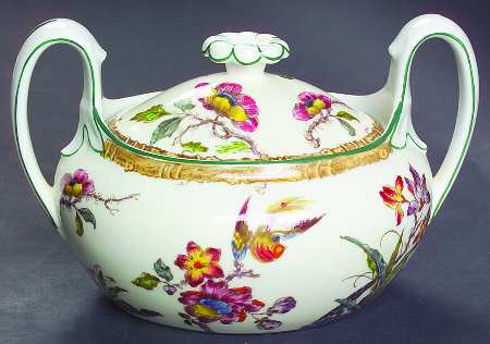Swallow (Green Trim) Sugar Bowl & Lid