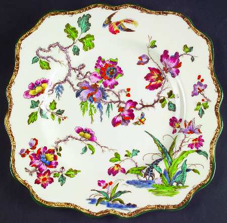 Swallow (Green Trim) Square Salad Plate