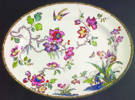 Swallow (Green Trim) 15" Oval Serving Platter