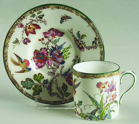Swallow (Green Trim) Bond Shape Demitasse Cup and Saucer Set