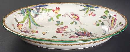 Swallow (Green Trim) 9" Oval Vegetable Bowl