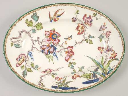 Swallow (Green Trim) 11" Oval Serving Platter