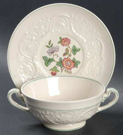 Tapestry Footed Cream Soup Bowl & Saucer Set