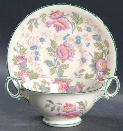 Tonquin Ivory Multicolor (Scalloped) Footed Cream Soup Bowl & Saucer Set