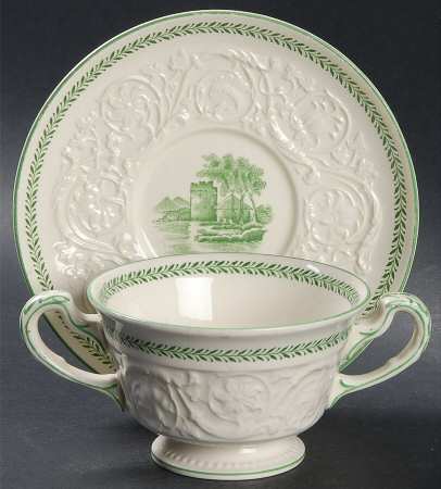 Torbay Green Footed Bouillon Cup & Saucer