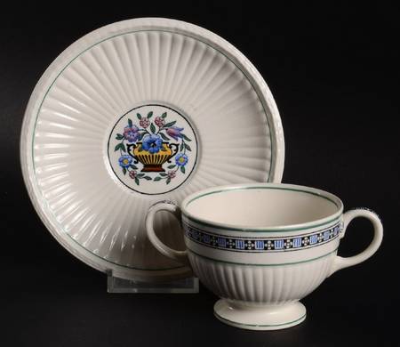 Trentham Light Blue Navy Footed Bouillon Cup & Saucer