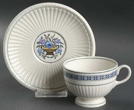 Trentham Light Blue Navy Footed Cup & Saucer Set