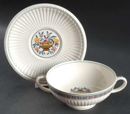 Trentham Red Footed Cream Soup Bowl & Saucer Set