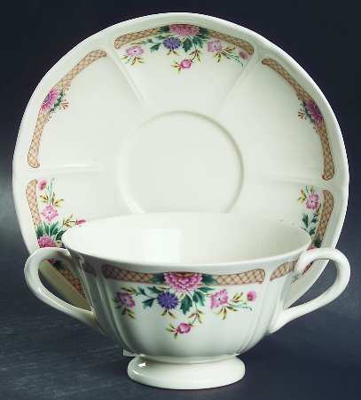Trellis Flower Footed Cream Soup Bowl & Saucer Set