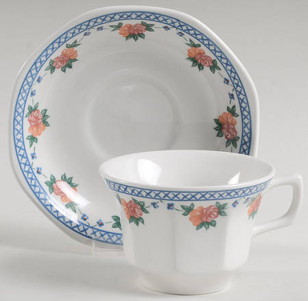 Trellis Rose Flat Cup & Saucer Set