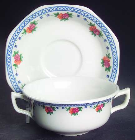 Trellis Rose Flat Cream Soup Bowl & Saucer Set
