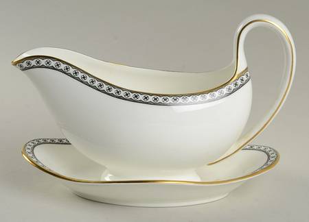 Ulander Black Gravy Boat with Attached Underplate by Wedgwood