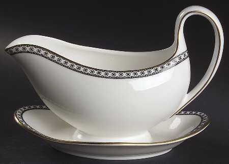 Ulander Black Gravy Boat with Attached Underplate by Wedgwood