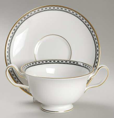 Ulander Black Footed Cream Soup Bowl & Saucer Set by Wedgwood