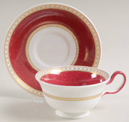 Ulander Powder Ruby Peony Shape Footed Cup & Saucer Set by Wedgwood